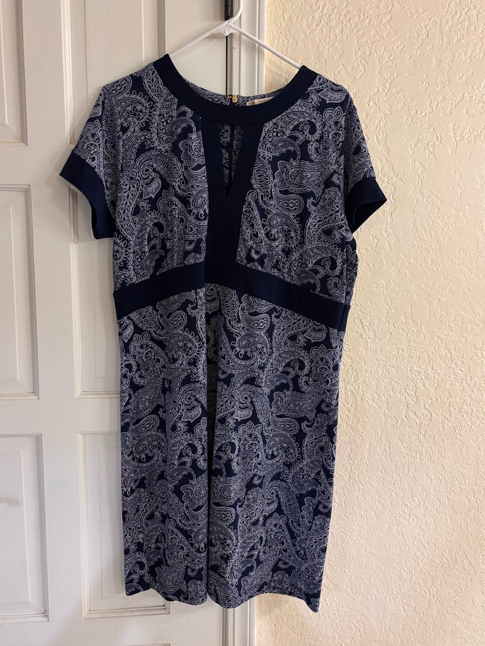 Michael Kors Navy & White Short Sleeve Stretch Dress Knee Size XL